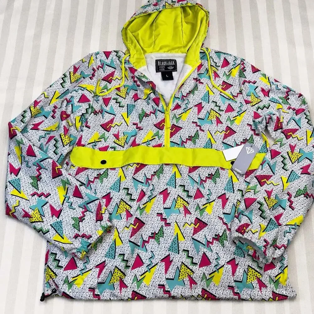 Blackjack 1999 USA Windbreaker Retro 90s Jacket Pullover 1/2 Zip Mens Large NWT